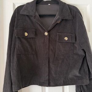 Classic Corduroy Button-Front Jacket - Black